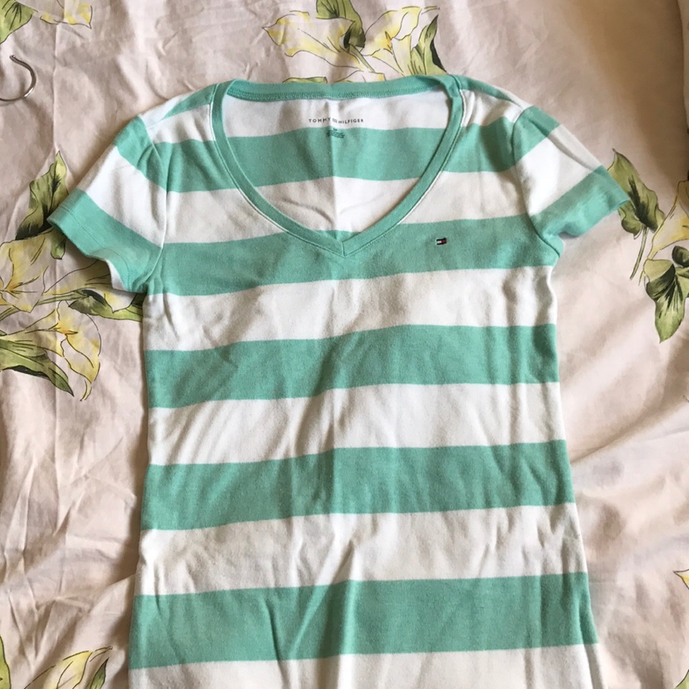 Teal and White striped Tommy Hilfiger top